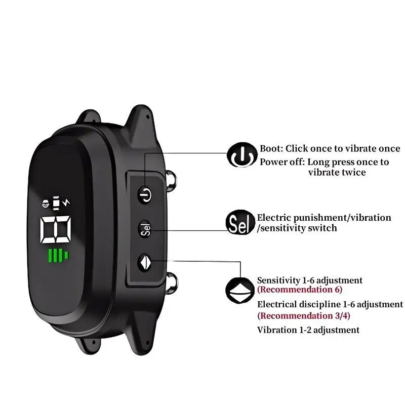 Dog Training Collar Rechargeable Automatic Bark Detection Adjustable Fit - Black