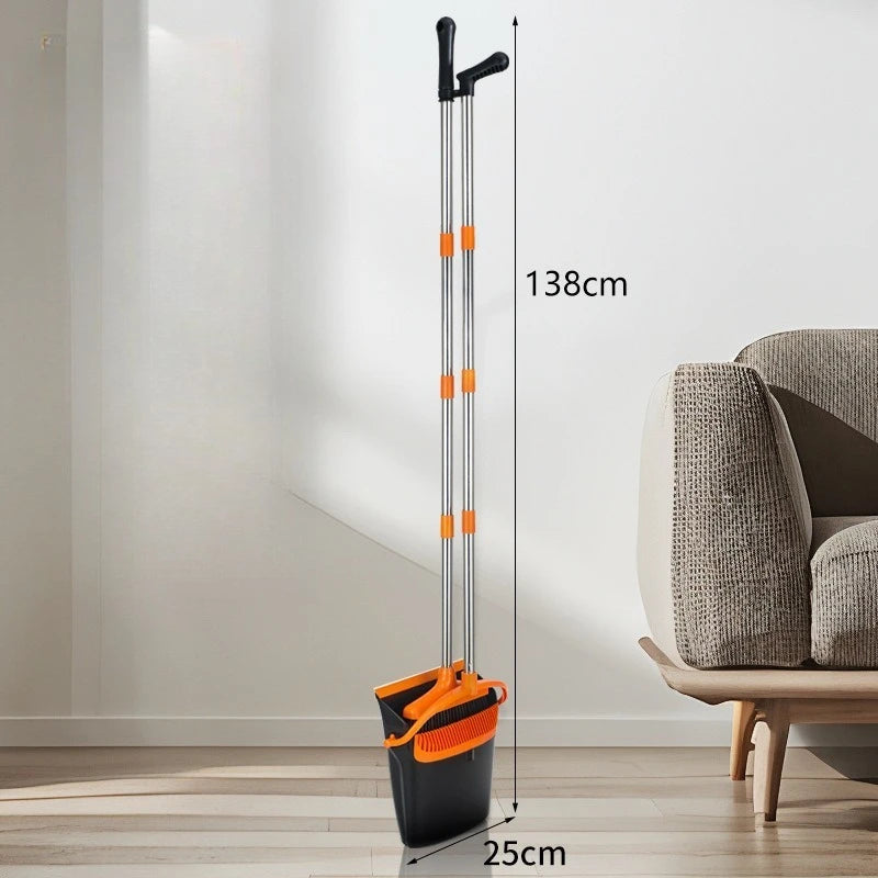 Broom and Dustpan Set Long Handle Upright Cleaning Combo Indoor Outdoor Use Orange