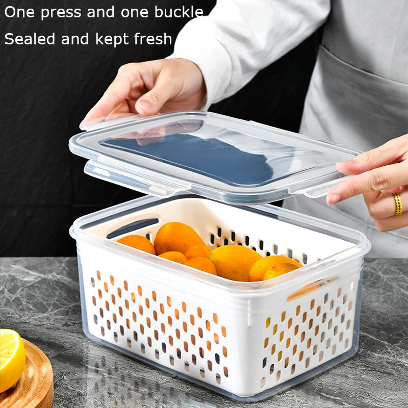 3300ml Refrigerator Food Storage Container with Lid & Drain Basket
