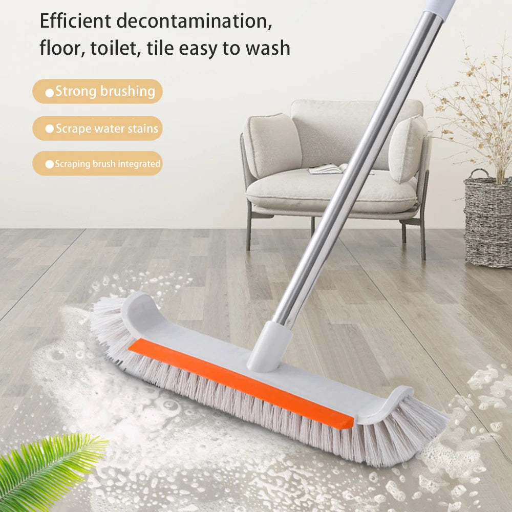 Floor Scrub Brush with Adjustable Handle 2-in-1 Scraper and Stiff Bristle Floor Cleaner 37cm – Gray