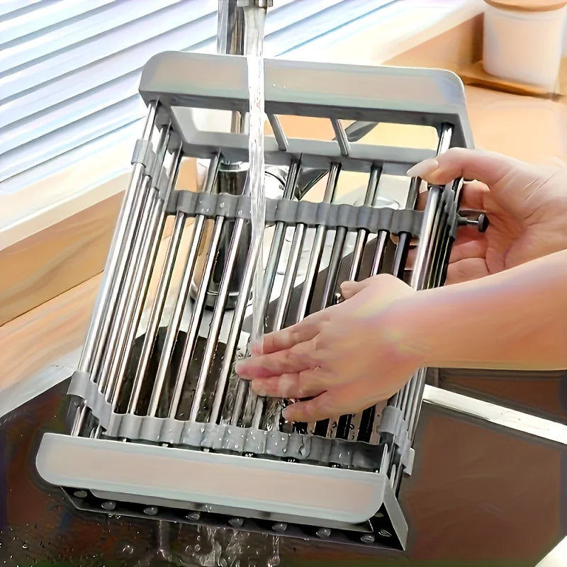 2025 Stainless Steel Extendable Sink Drying Rack – Adjustable Kitchen Drain Basket for Dish/Fruit Organizing Storage Tool - Small