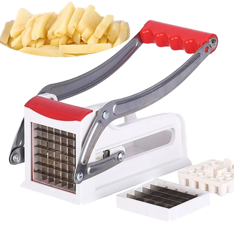 French Fry Cutter Manual Potato Slicer Stainless Steel Vegetable Chipper Kitchen Cutter – Red