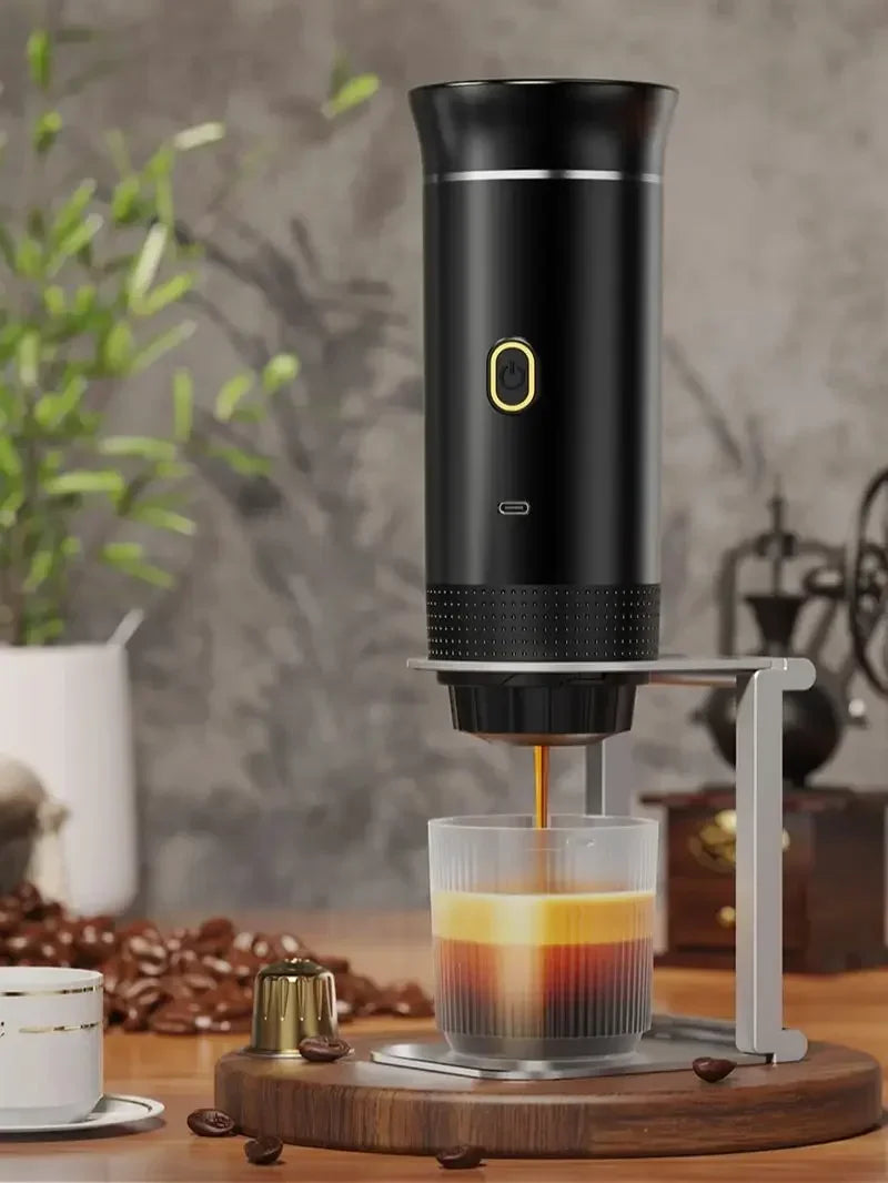 Wireless Portable Espresso Coffee Machine 3 in 1 Capsule and Ground Coffee Maker for Car Home and Camping - Black with bag