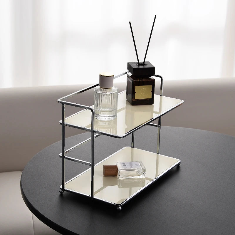 Double-Layer Desktop Storage Rack Acrylic Kitchen Organizer - Milky White