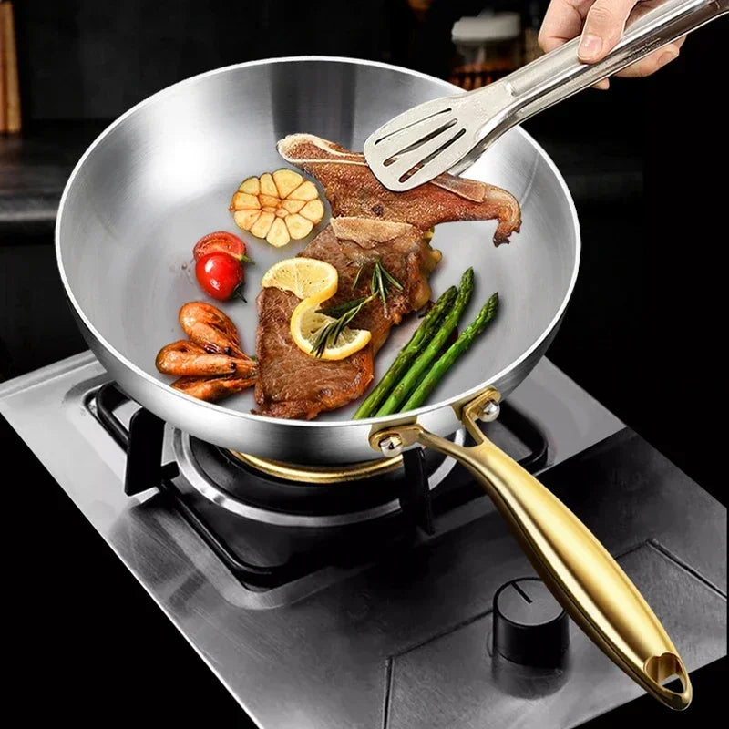 Frying Pan 26cm 316 Stainless Steel Chef Wok for Gas & Induction Cooking