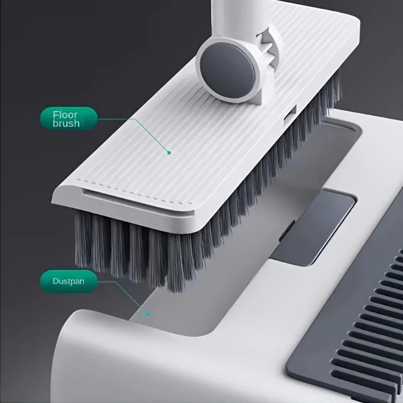 Broom and Dustpan Set 3-in-1 with Gap Cleaning Brush Compact Household Cleaning Tool - White