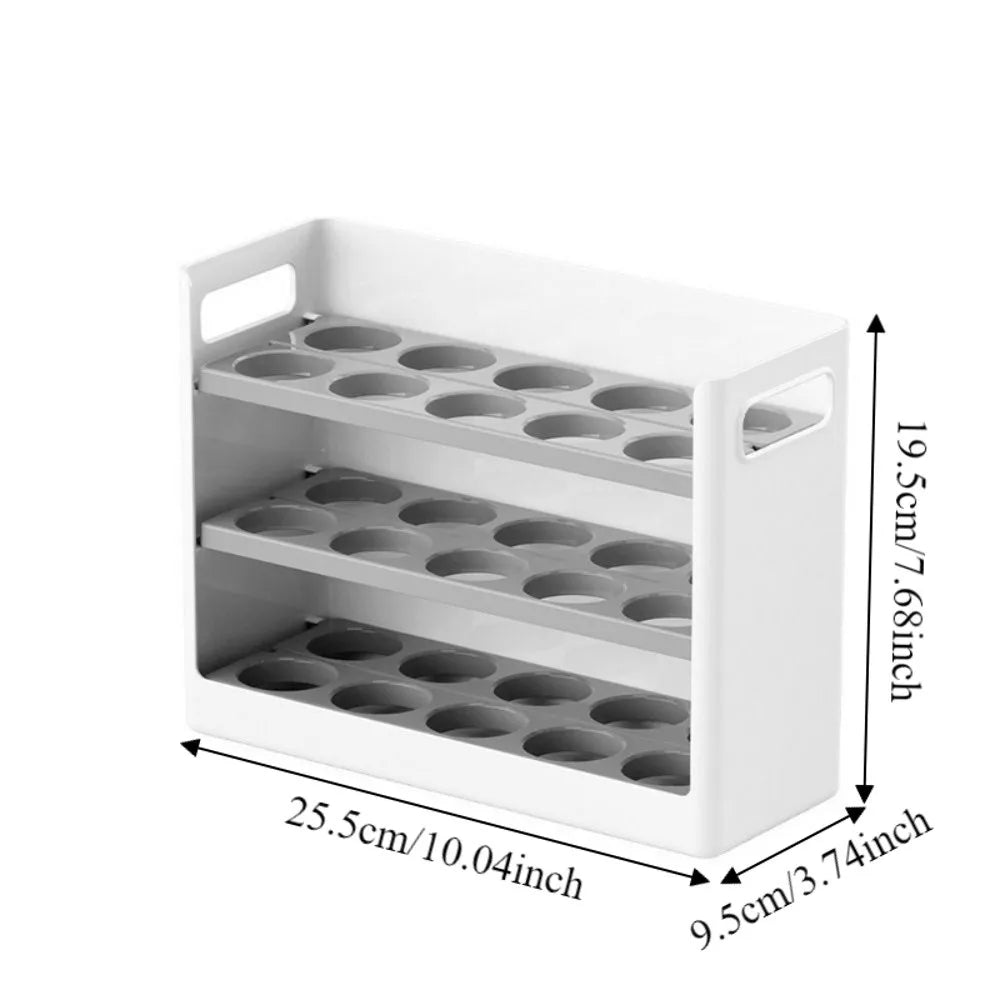 Egg Storage Box 30 Grid 3 Tier Flip-Top Plastic Fridge Organiser - White