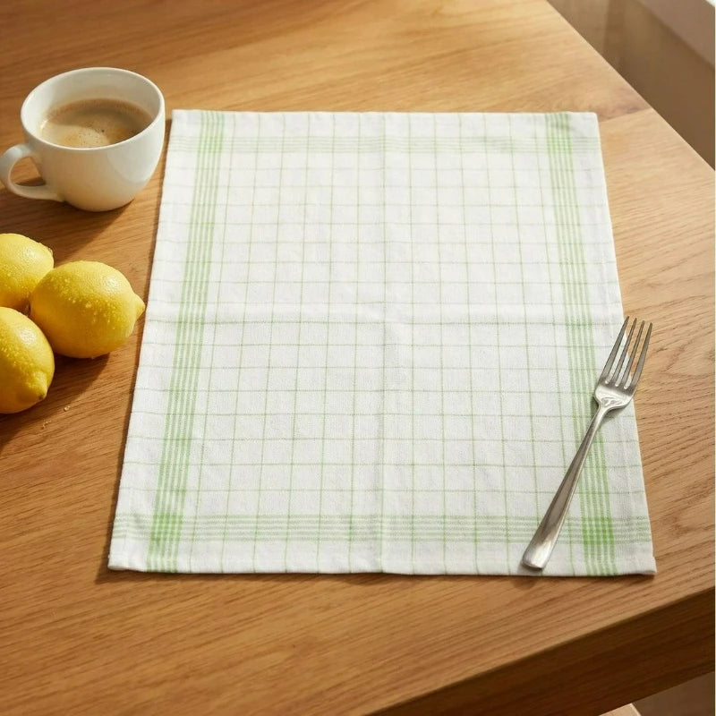 Dish Towels Set 10pcs Plaid Kitchen Cleaning Cloth Large Soft Polyester - Green