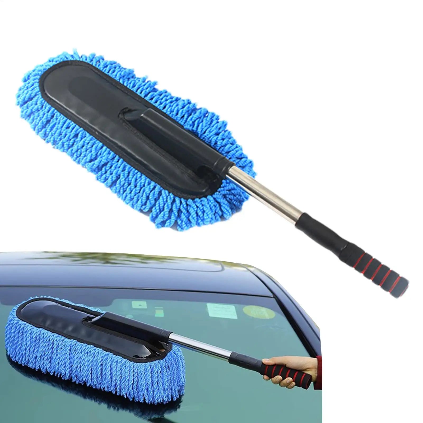 Car Duster 90cm Retractable Microfibre Dust Removal Brush Extendable Cleaning Tool - Blue
