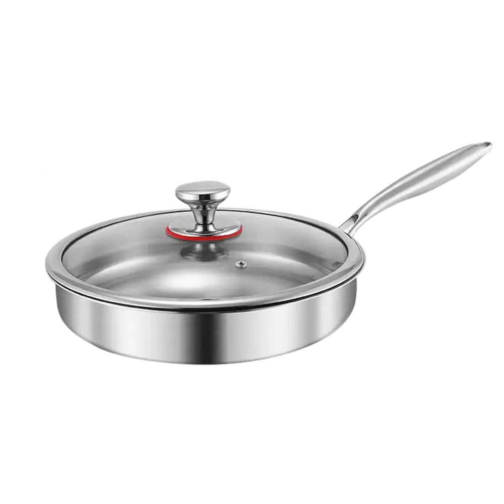 Titanium Frying Pan 30 cm with Glass Lid Uncoated Skillet for Gas and Induction