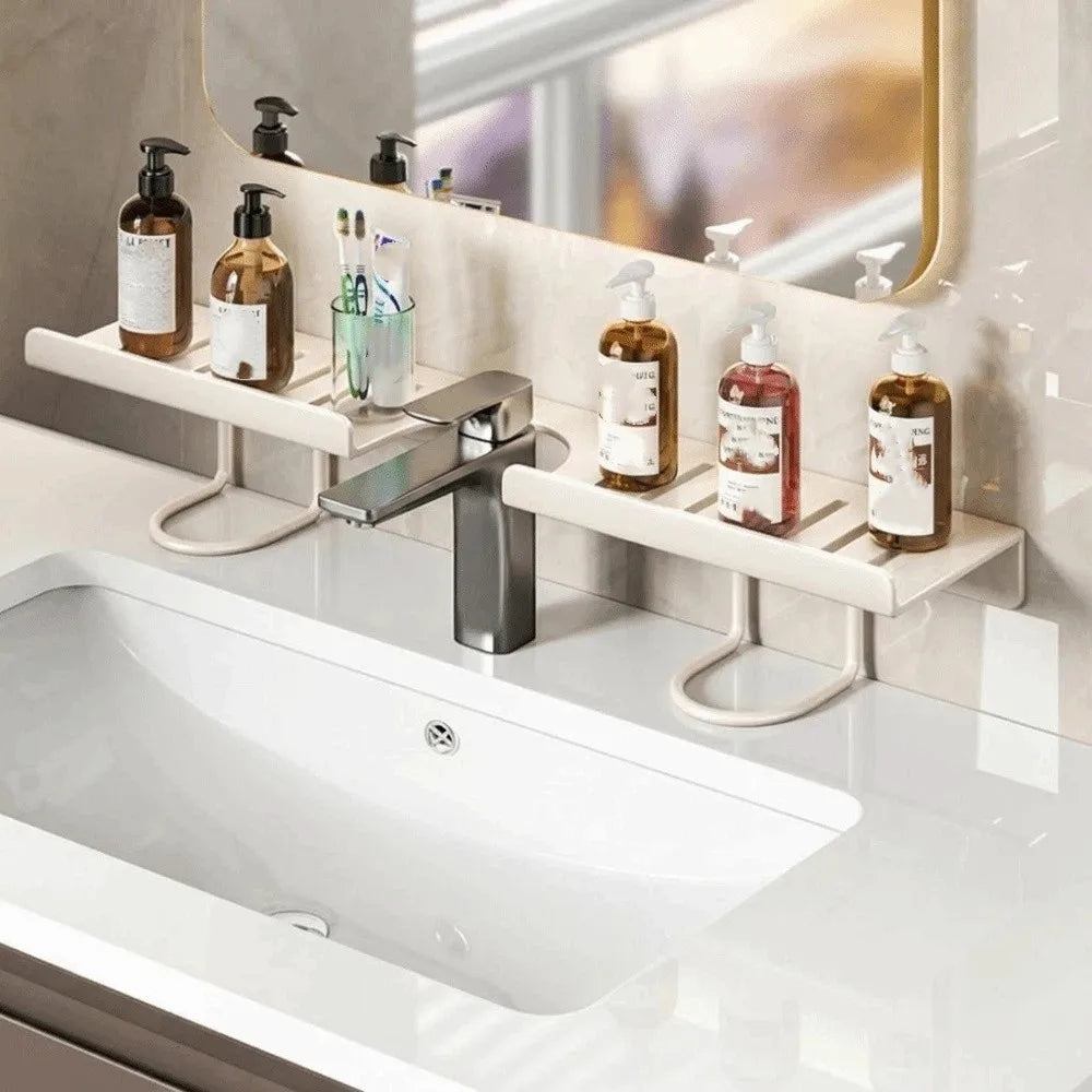 Bathroom Storage Rack 50cm No Drill Wall Mounted Carbon Steel Shelf - Grey