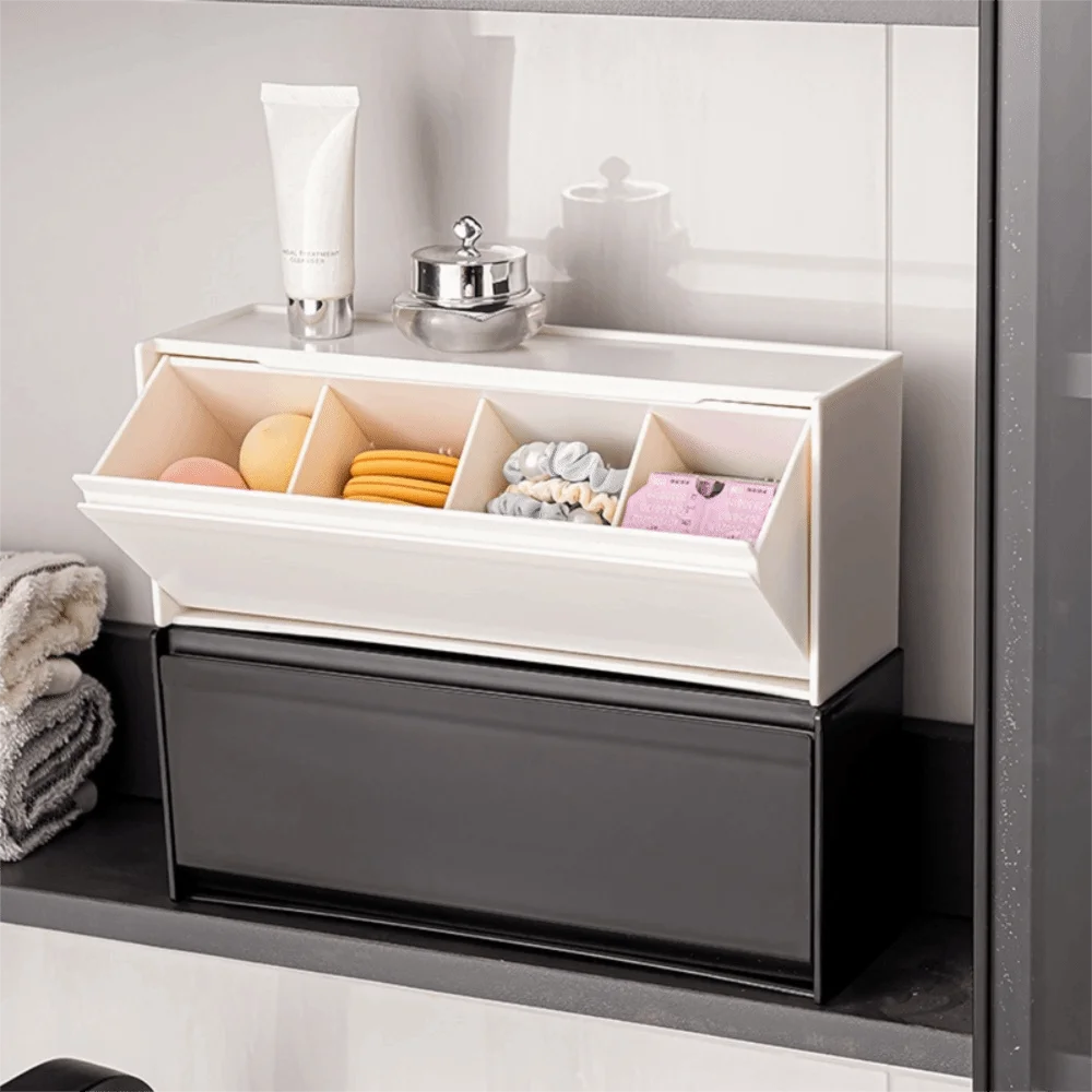 Wall Mounted Magnetic Storage Box No Drill Bathroom Organizer Cotton Swab Holder with Flip Lid – Black