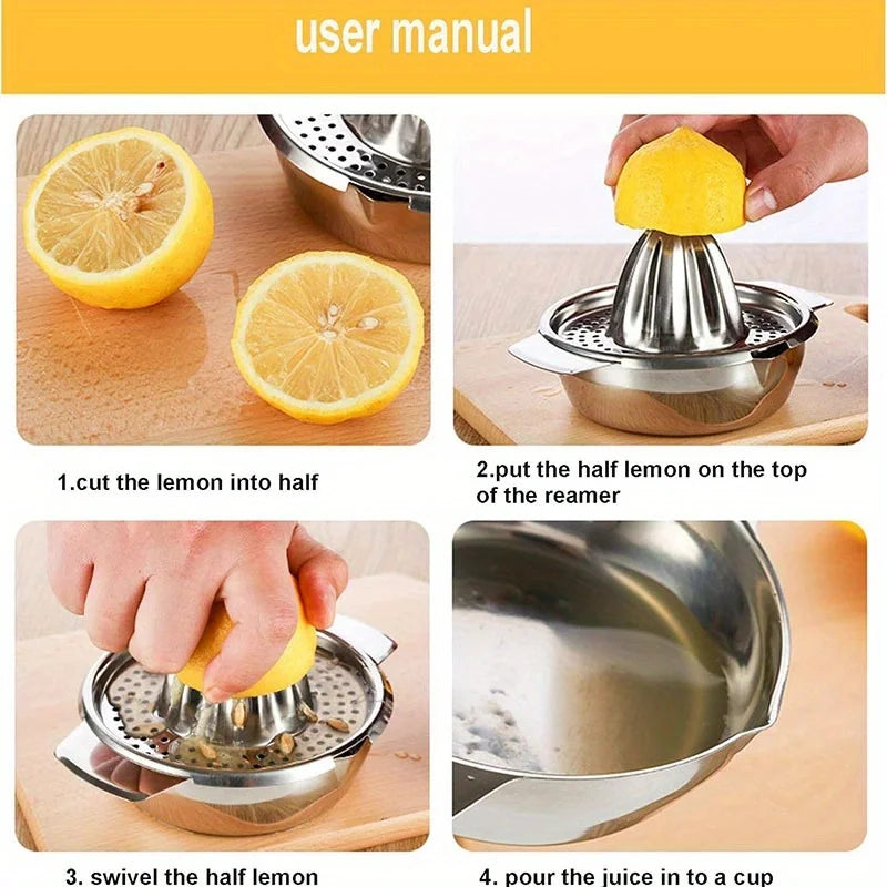 304 Stainless Steel Manual Citrus Juicer Lemon Orange Grapefruit Hand Press with Strainer – Silver