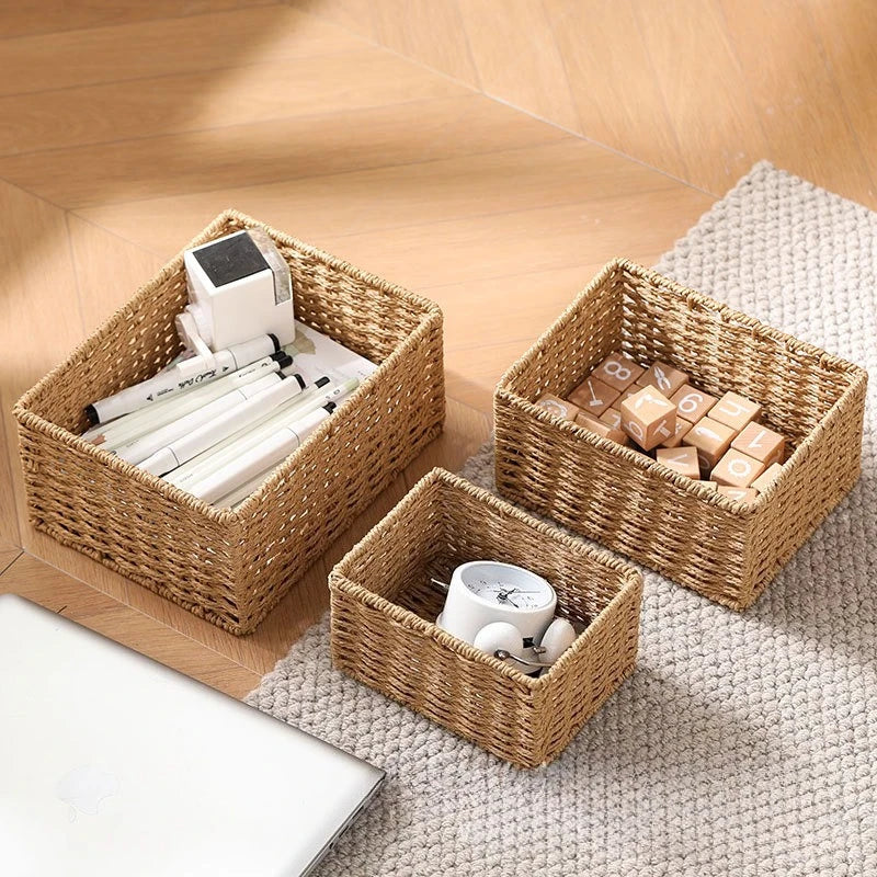 3 Piece Wicker Storage Basket Set Nesting Shelf Organizers for Bathroom Kitchen Closet Home Storage – Coffee
