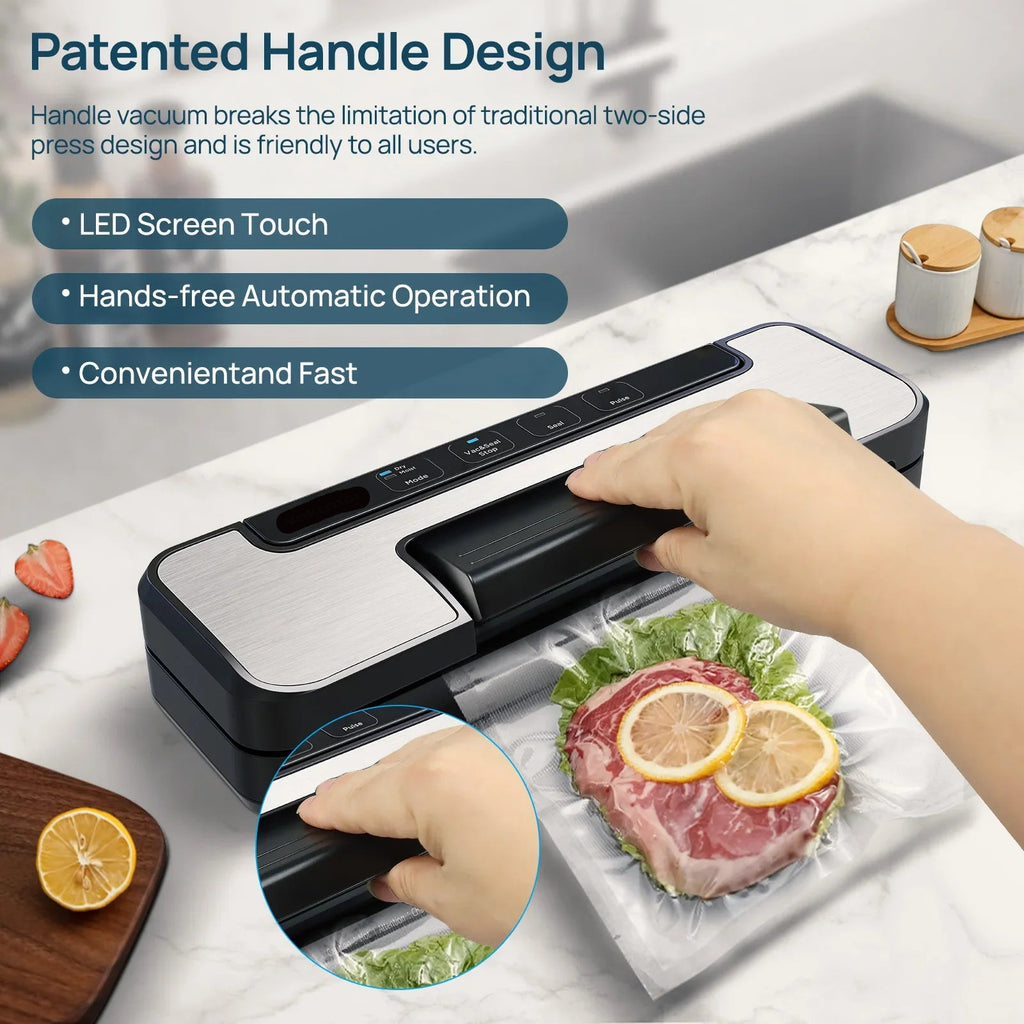 Electric Vacuum Sealer Machine with Sous-Vide Function, LED Touch, and 12mm Heating Strip