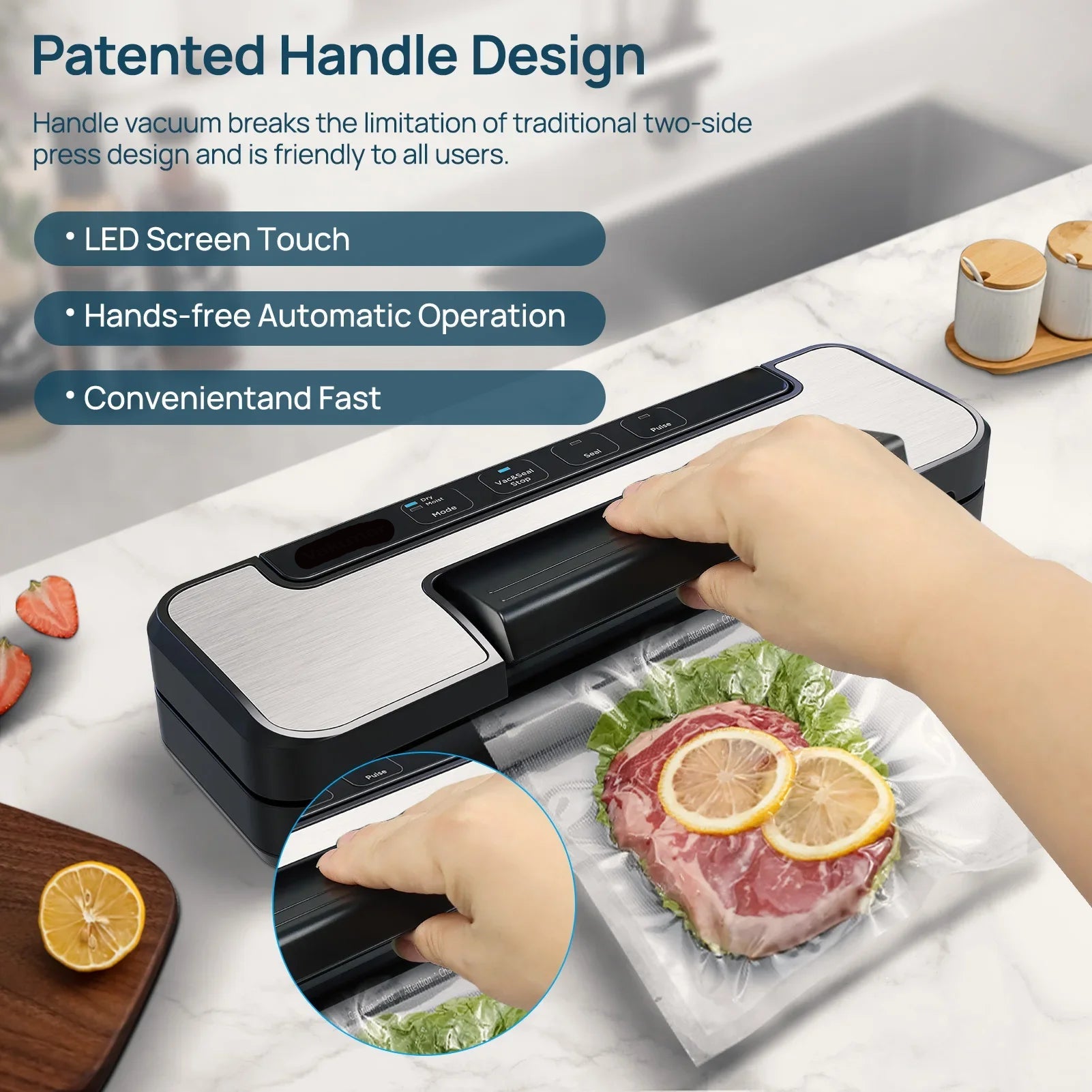Electric Vacuum Sealer Machine with Sous-Vide Function, LED Touch, and 12mm Heating Strip