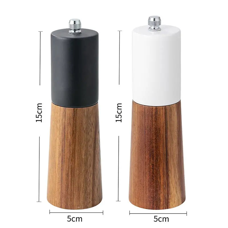 Manual Salt and Pepper Grinder Solid Wood Adjustable Ceramic Spice Mill 15cm – Black