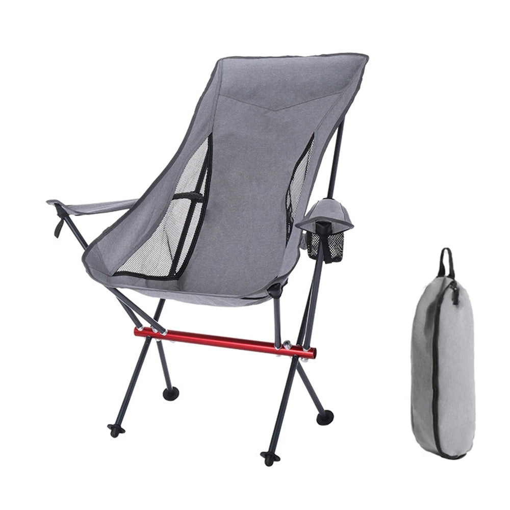 Camping Chair 1.7kg Lightweight Foldable Outdoor Chair with Armrest Carry Bag – Gray