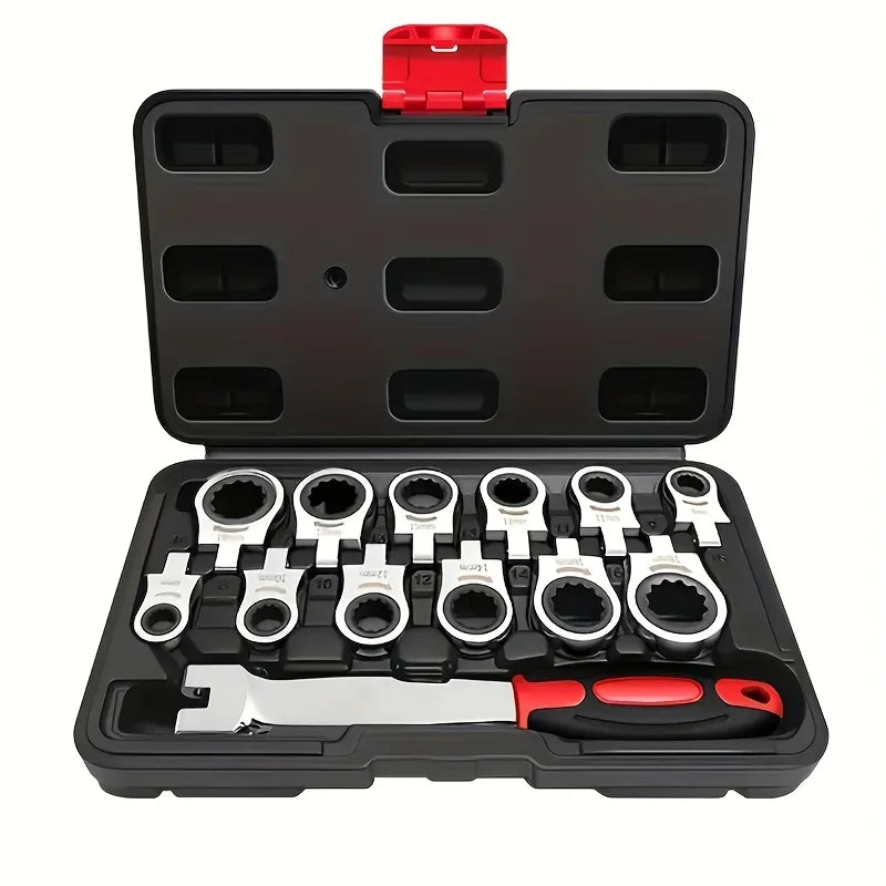 Ratchet Wrench Set Portable Multi Function Chrome Vanadium Steel 13 Piece Interchangeable Head Tool Kit