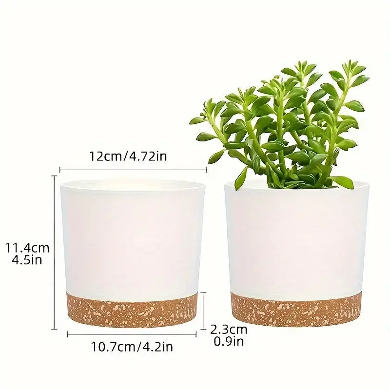 2Pcs Plant Pots 4.72 Inch Indoor Outdoor Planters With Drainage Holes And Saucer - Green