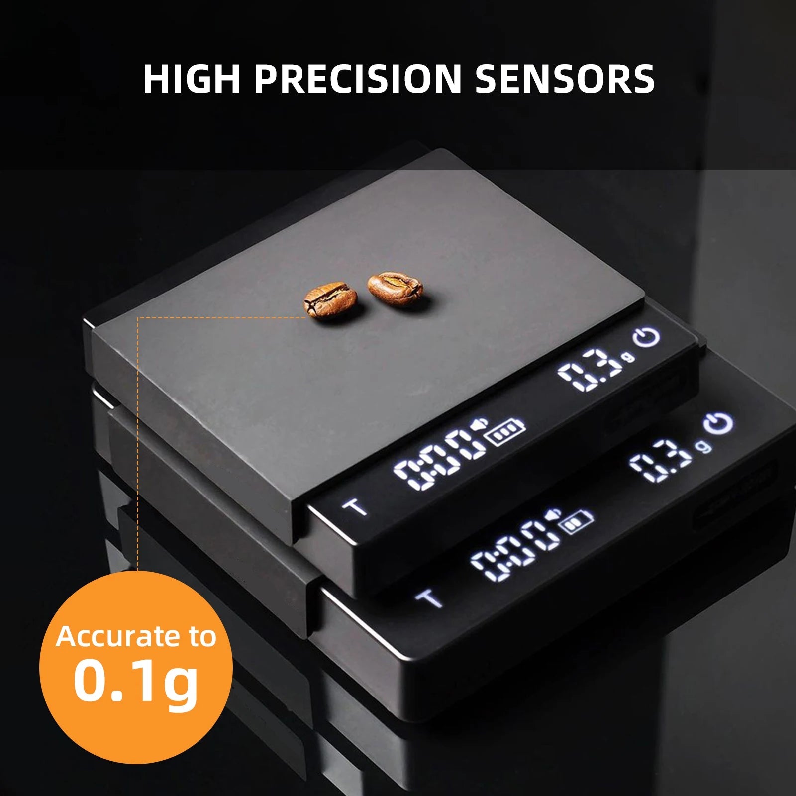 Digital Kitchen Coffee Scale – High Precision 2000g/0.1g – Rechargeable USB Espresso & Home Barista Electronic Scale – Black 2.0