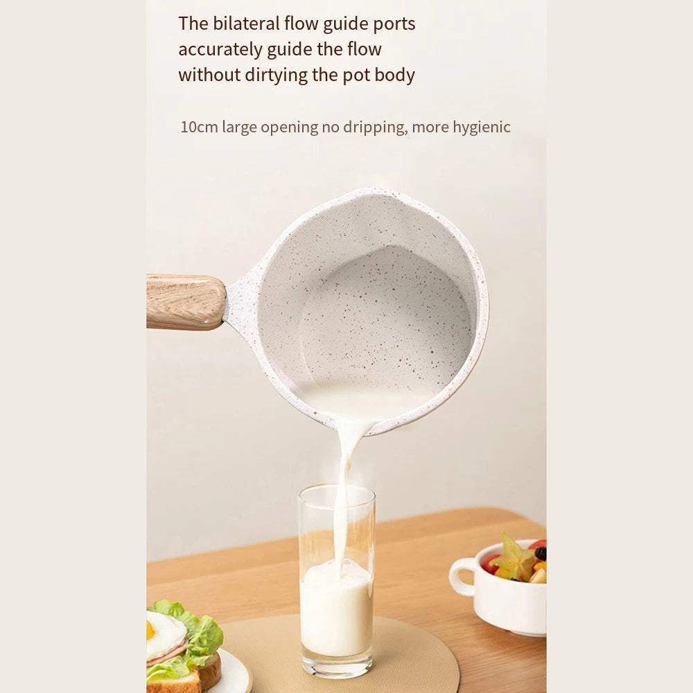 Milk Pot Small Nonstick Saucepan Butter Warmer with Pour Spout and Measurement Marks – White