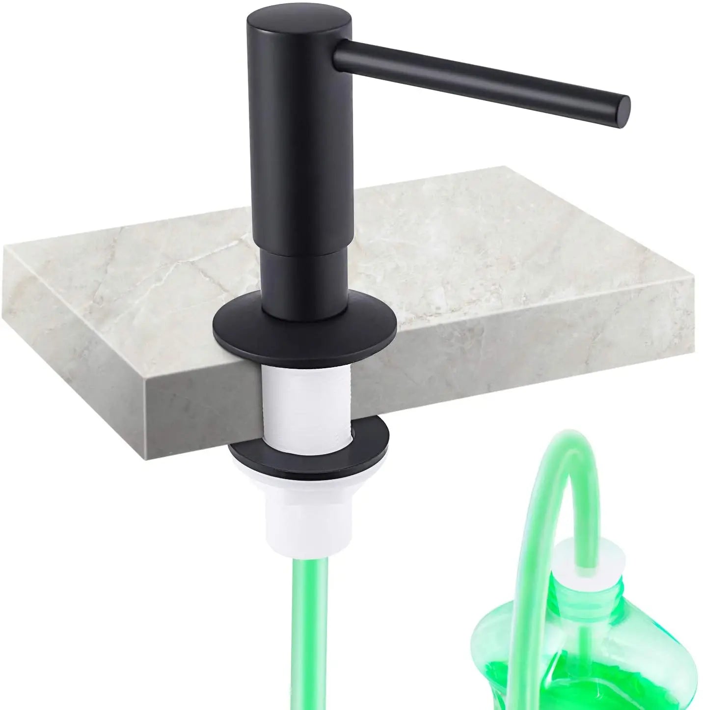Black Kitchen Sink Soap Dispenser with 1m Extension Tube Brass Pump Built-In Liquid Soap Dispenser Kit