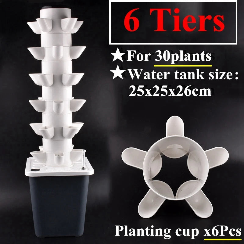 Hydroponic Growing System 6 Tier Vertical Planter 5 Hole Plant Tower
