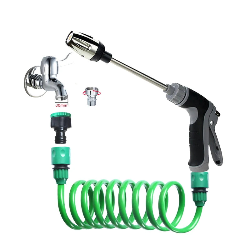 Telescopic Garden Spring Water Hose 7.5m EVA Flexible Coil Hose with Adjustable Spray Gun