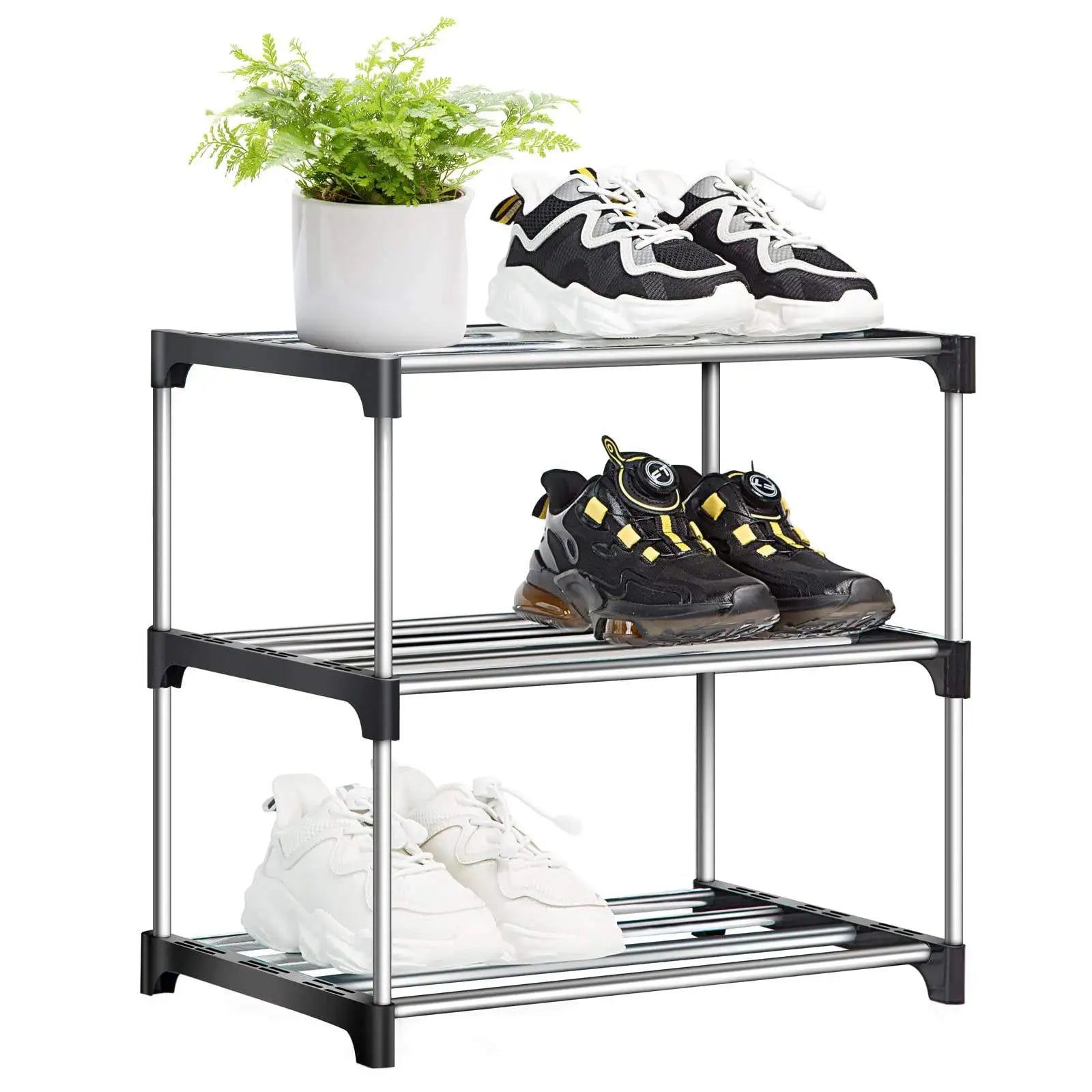 3 Tier Shoe Rack Lightweight Space Saving Storage Organizer for Entryway Closet and Dormitory – Blue