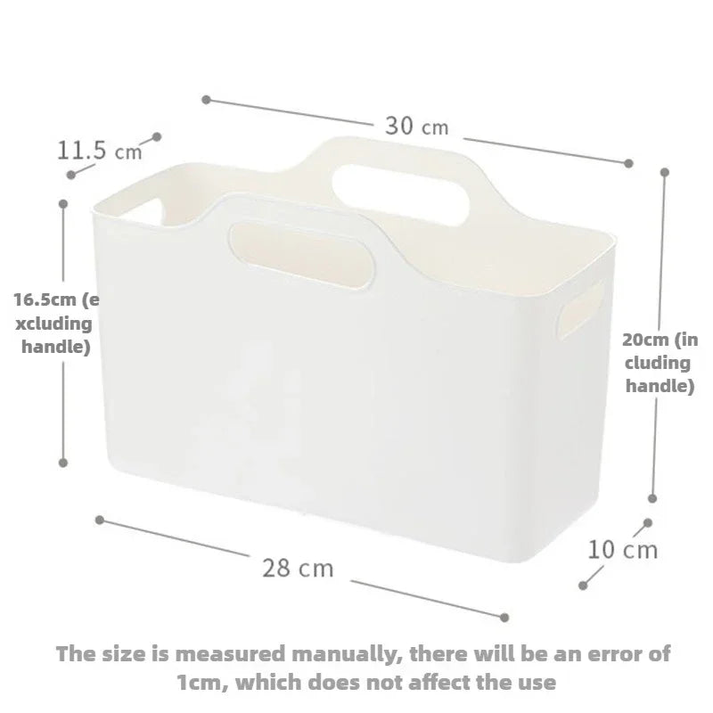Portable Plastic Storage Basket with Handle Multi-Purpose Household Organiser Bin – White