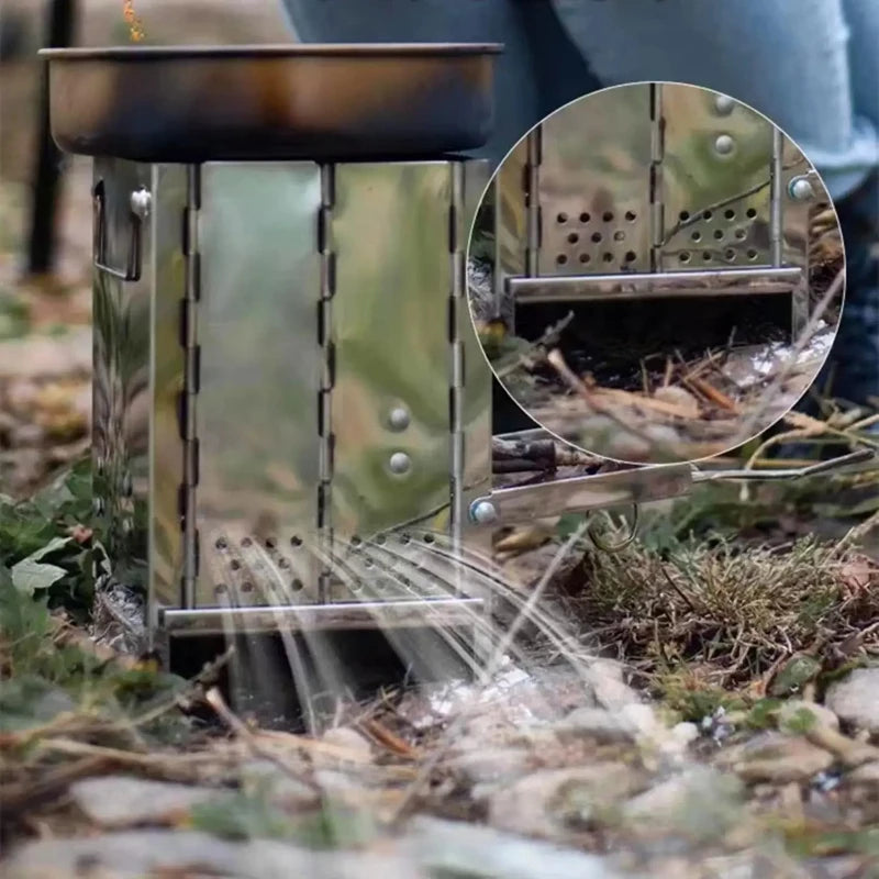 Camping Wood Stove Foldable Stainless Steel Portable Outdoor Cooker - Large