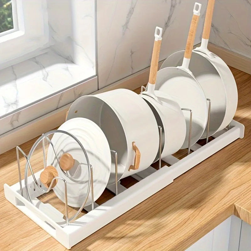 Kitchen Cabinet Pot Organizer Rack Adjustable Metal Divider Storage Shelf for Pots and Pans - Grey