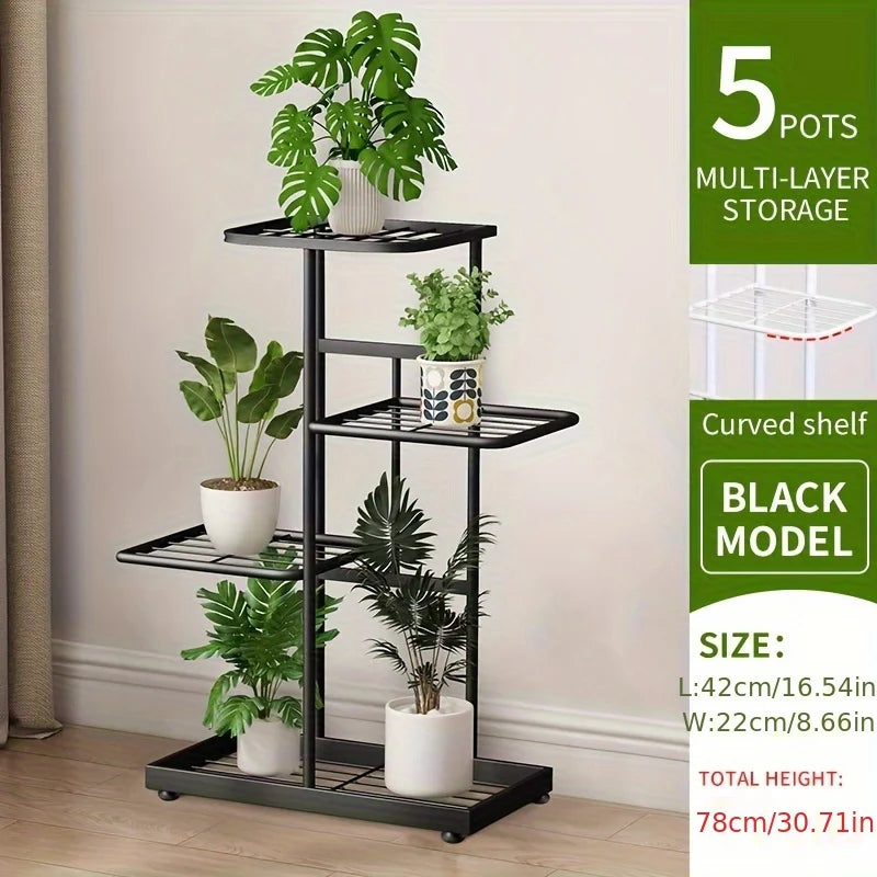 Plant Stand 6 Tier Metal Flower Pot Rack Indoor Outdoor Multi-Layer Plant Holder Storage Shelf - Black
