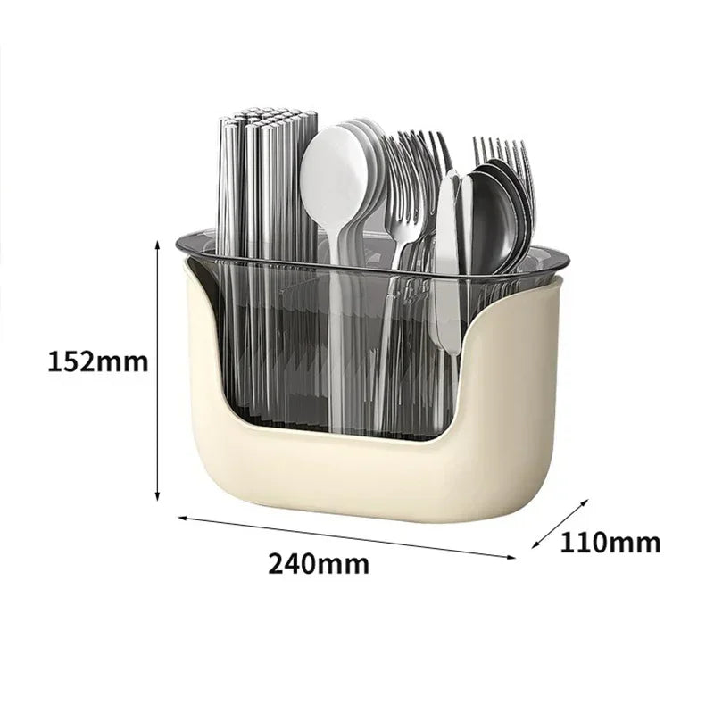 3-Compartment Cutlery Holder Plastic Chopstick Storage Basket With Drain Tray – Yellow