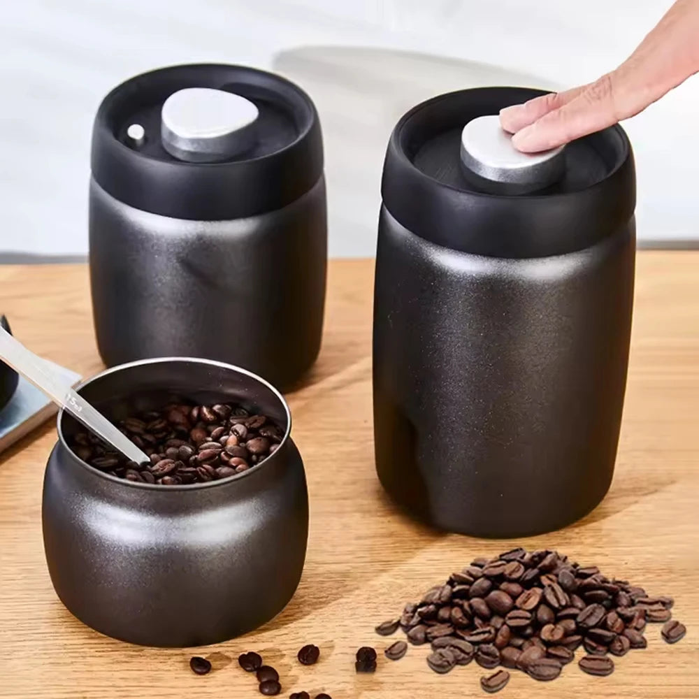 Coffee Storage Canister 1200mL Vacuum Sealed 304 Stainless Steel Airtight Food Container