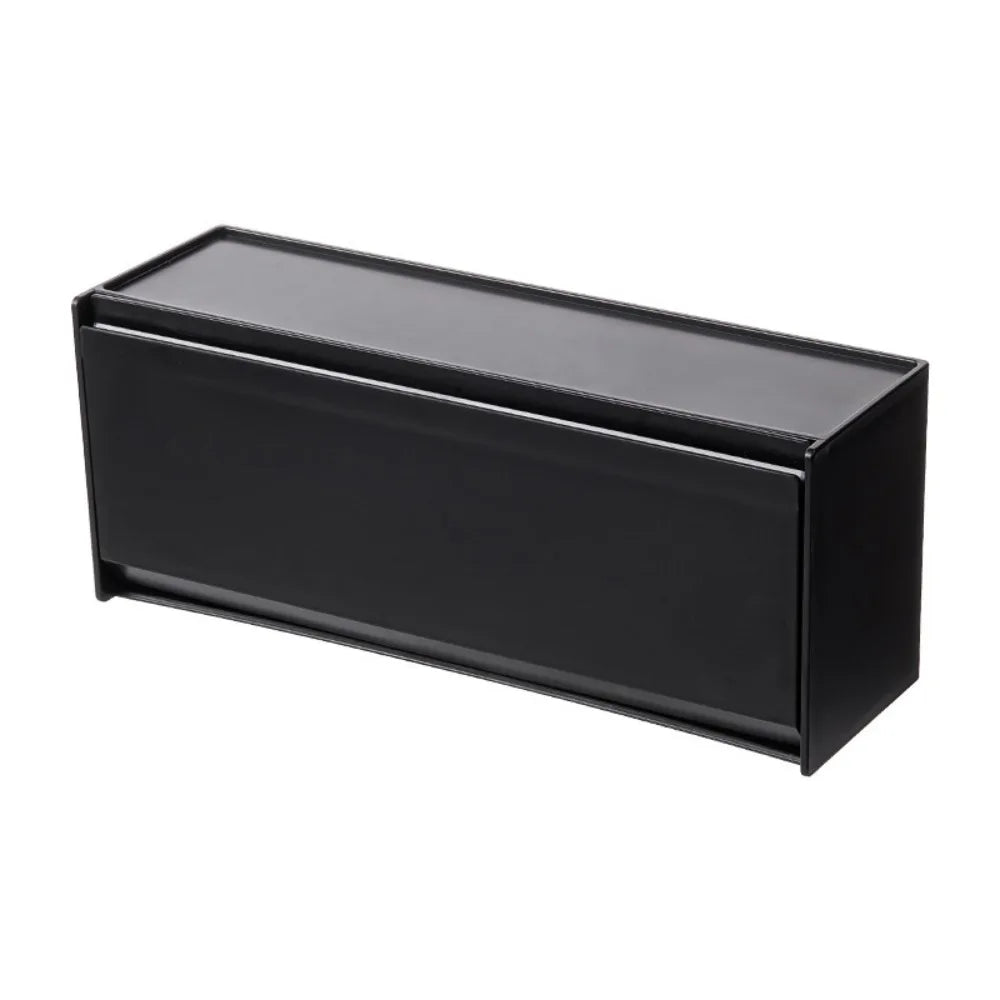 Wall Mounted Magnetic Storage Box No Drill Bathroom Organizer Cotton Swab Holder with Flip Lid – Black