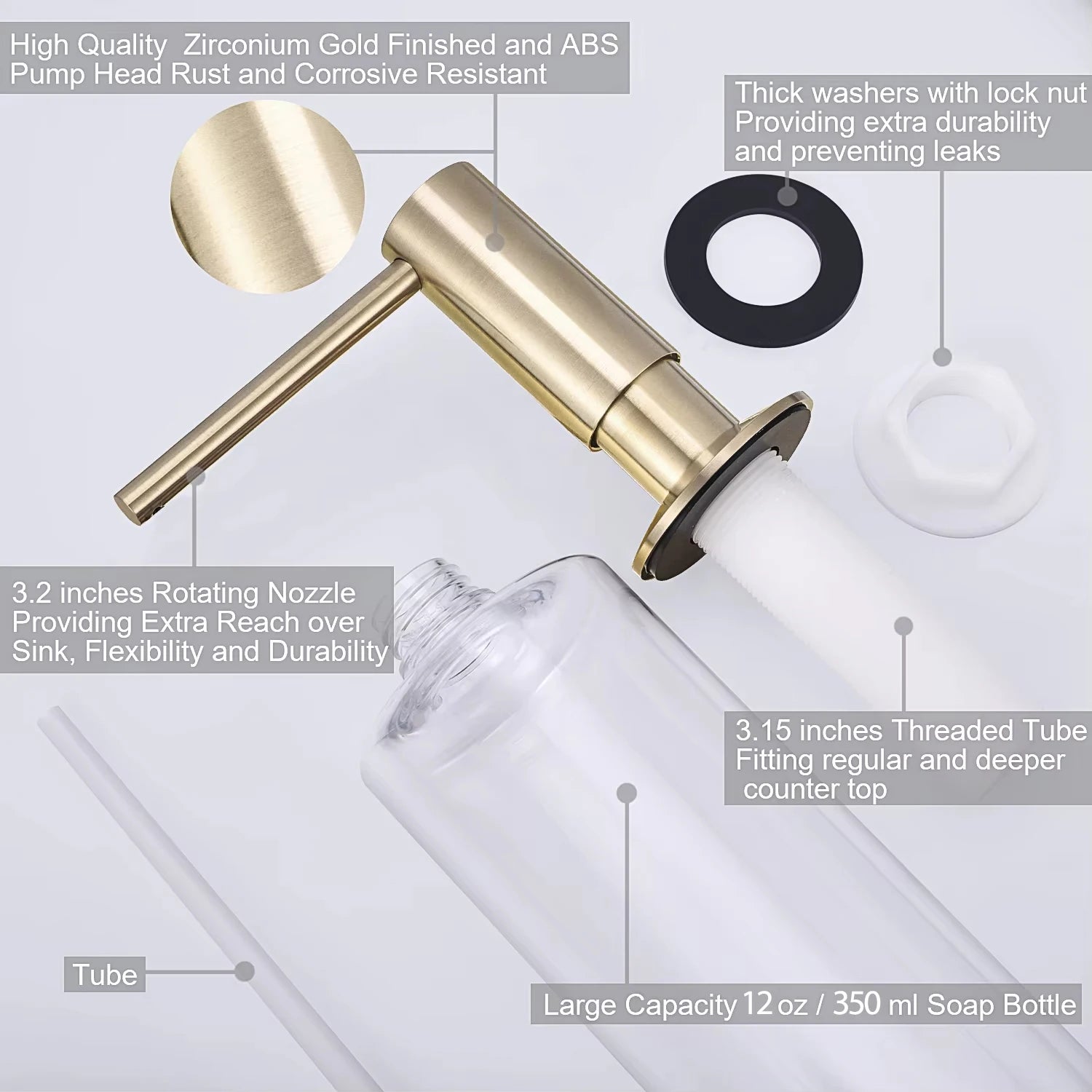 Chrome Built-In Kitchen Sink Soap Dispenser with 500ml Bottle Brass Pump Liquid Soap Dispenser Kit