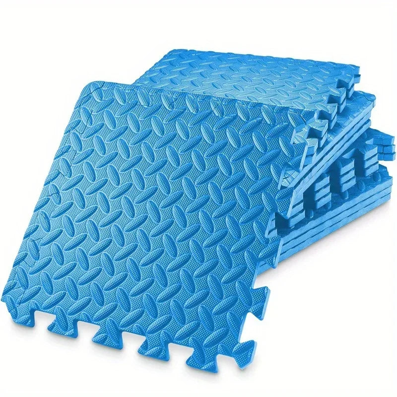 Interlocking Foam Floor Tiles 16 Piece Set Thickened 10mm Soft Fitness Training Mat - Blue