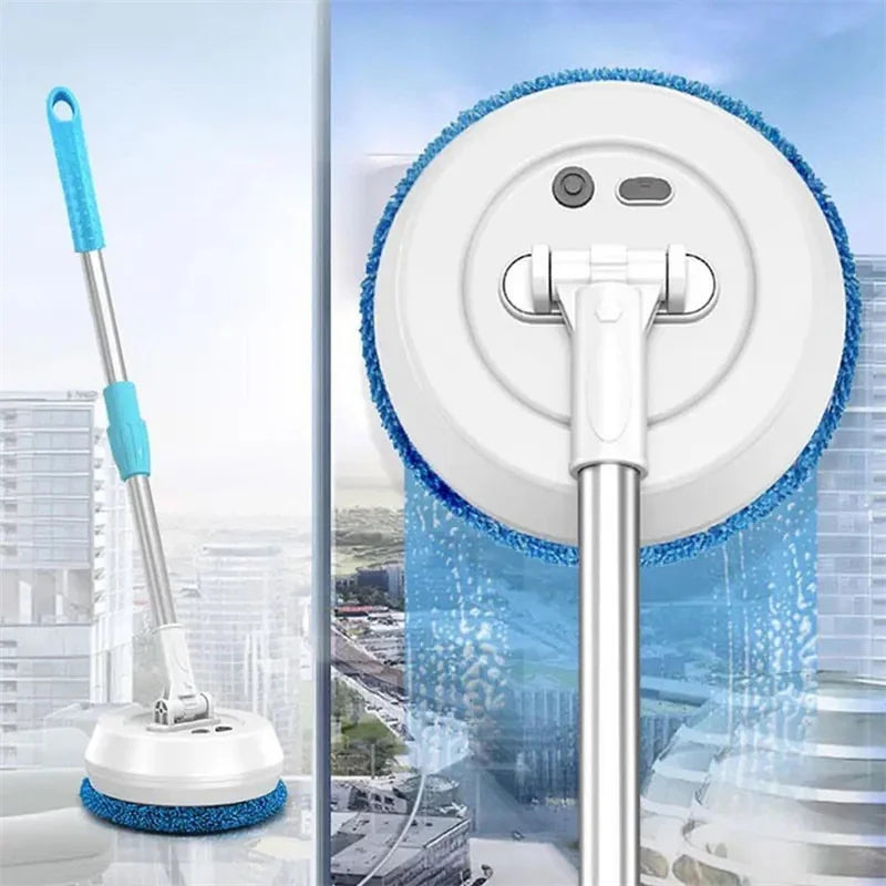 Spin Mop Cleaner 85Min Cordless Wet and Dry Floor Scrubber with Extendable Handle - White