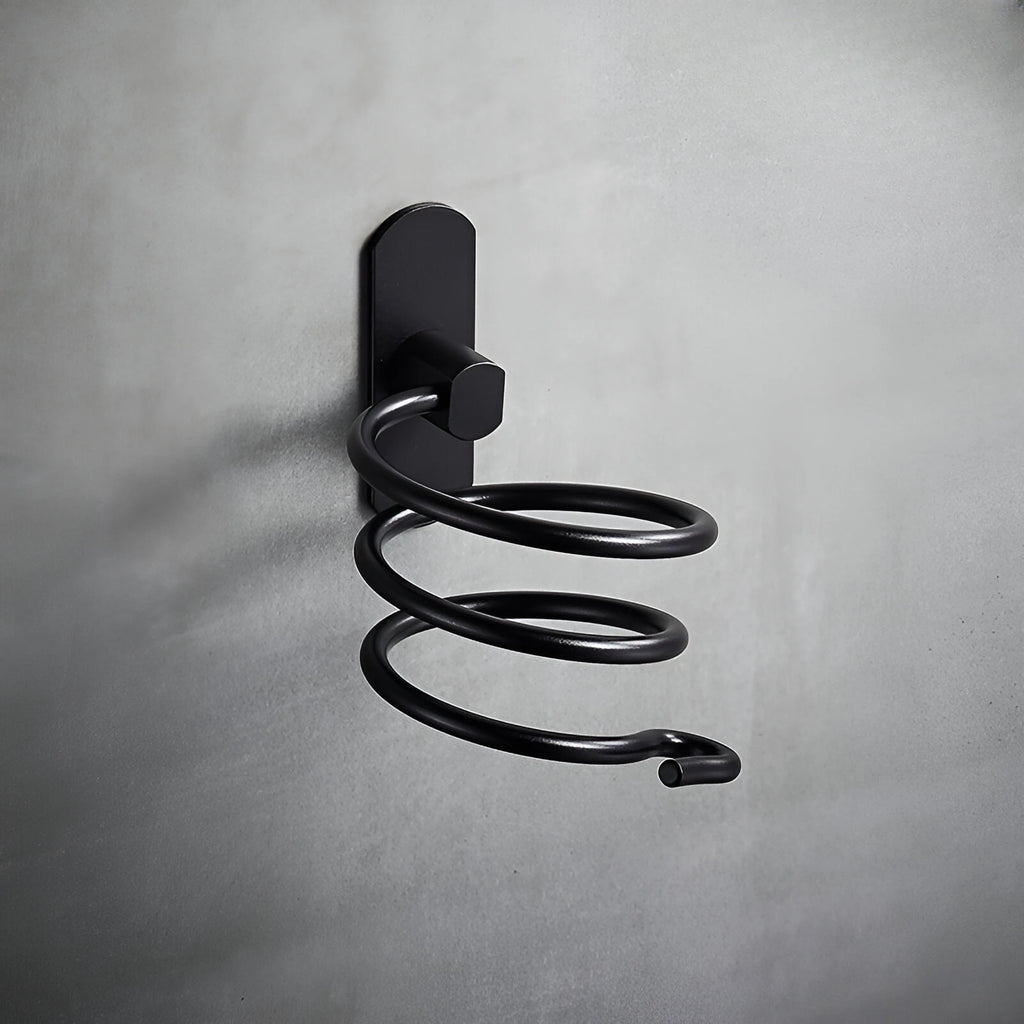 Wall Mounted Aluminum Hair Dryer Holder No Drill Bathroom Hair Dryer Rack Organizer – Black