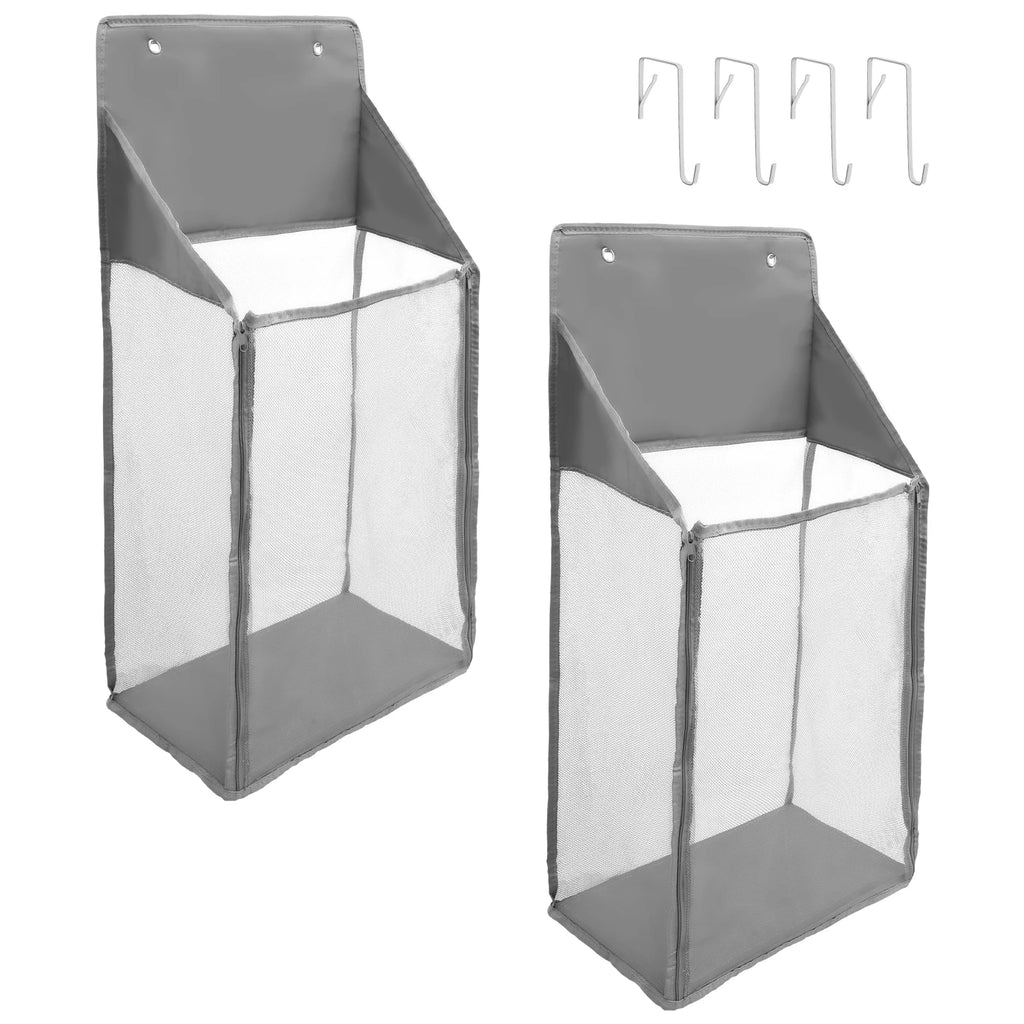 2Pcs Foldable Hanging Laundry Basket Mesh Hamper Over Door Storage - Grey