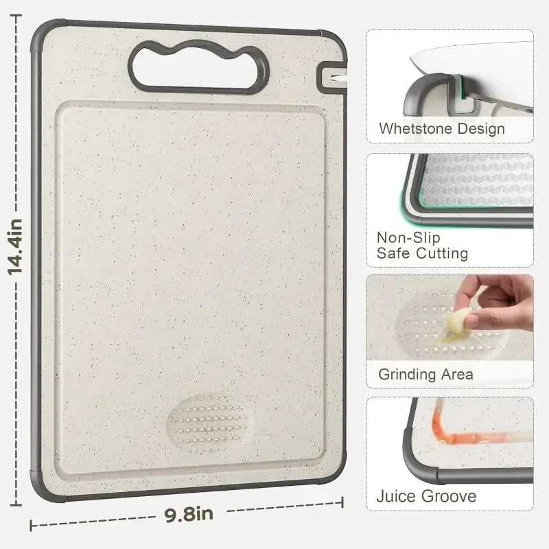 Cutting Board Double Sided Stainless Steel and Wheat Straw PP Kitchen Chopping Board