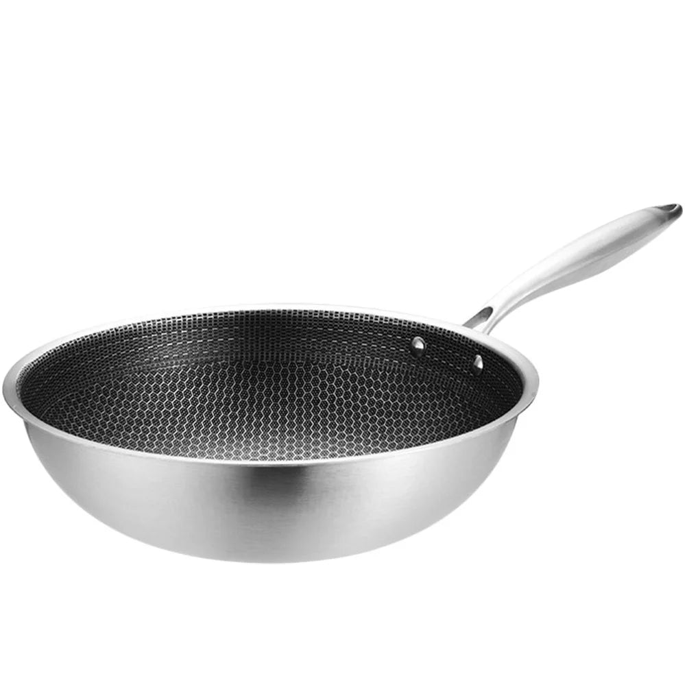 Honeycomb Wok 34 cm Stainless Steel Non-Stick Stir Fry Pan for Induction and Gas