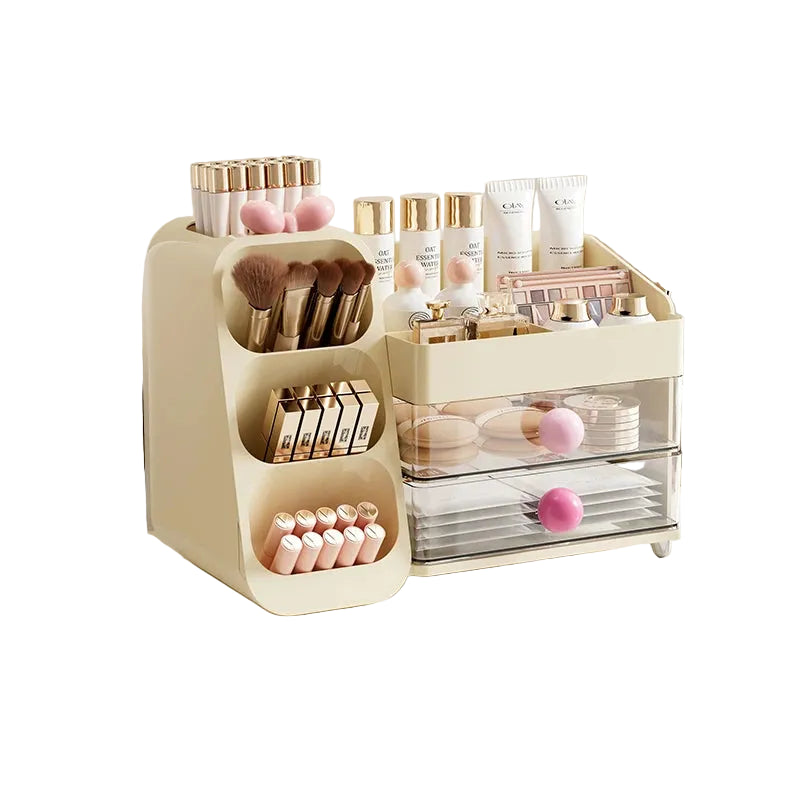 Cosmetics Storage Box Large Capacity Multifunctional Desk Organizer - Transparent Gold/Transparent