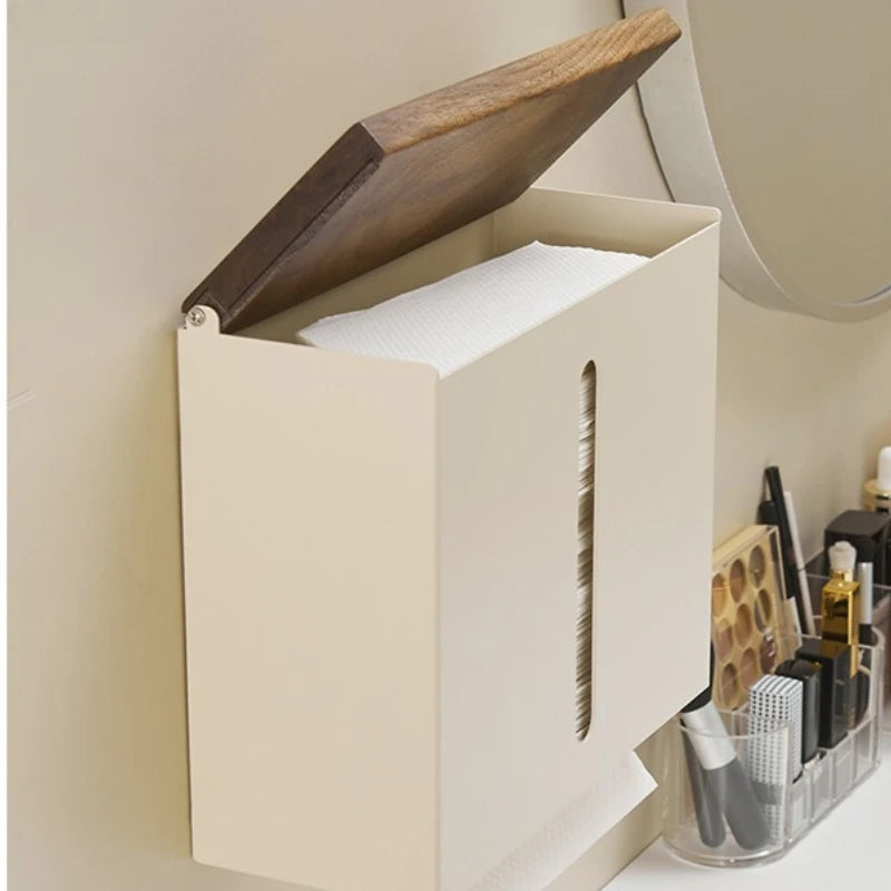 Portable Wooden Wall Mounted Small Toilet Tissue Holder Storage Box, White Bathroom Organizer