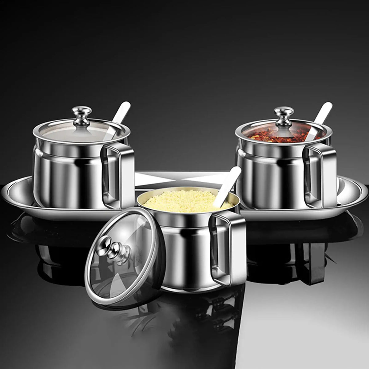 Ghee Container 500 mL Stainless Steel Storage Jar with Lid and Spoon for Kitchen Seasonings