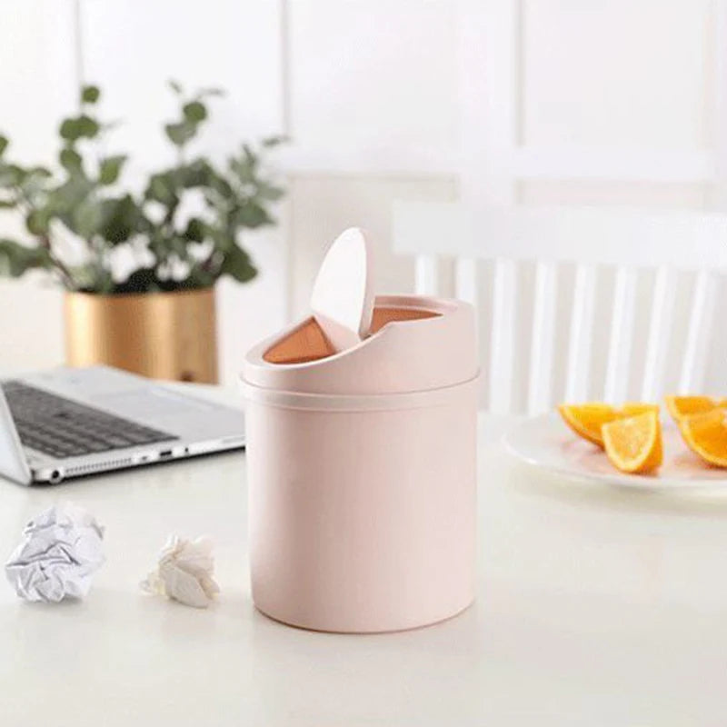 Trash Can 13cm Mini Desktop Bin with Cover - White