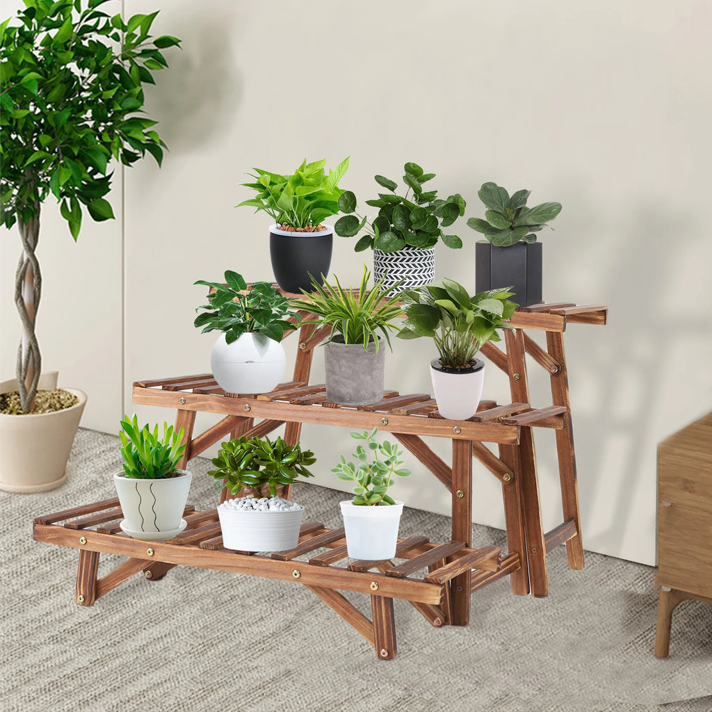 3 Tier Wooden Plant Stand Stepped Flower Pot Display Rack Corner Shelf Indoor Outdoor – Dark Brown