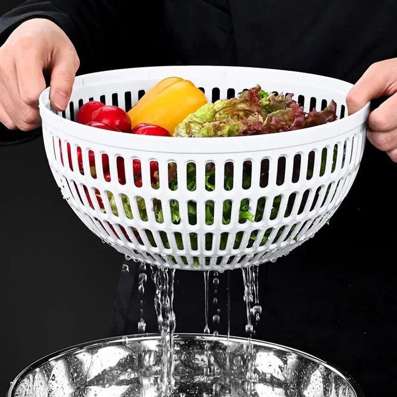 Salad Spinner Stainless Steel Manual Press Vegetable Dryer Washer Bowl – Silver